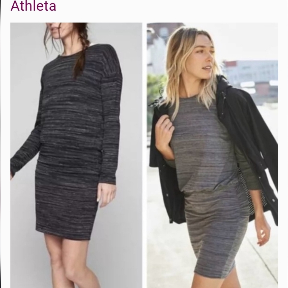 2 Athleta Tulip gray long sleeve dress Set ruched skirt Size Small Bundle Lot